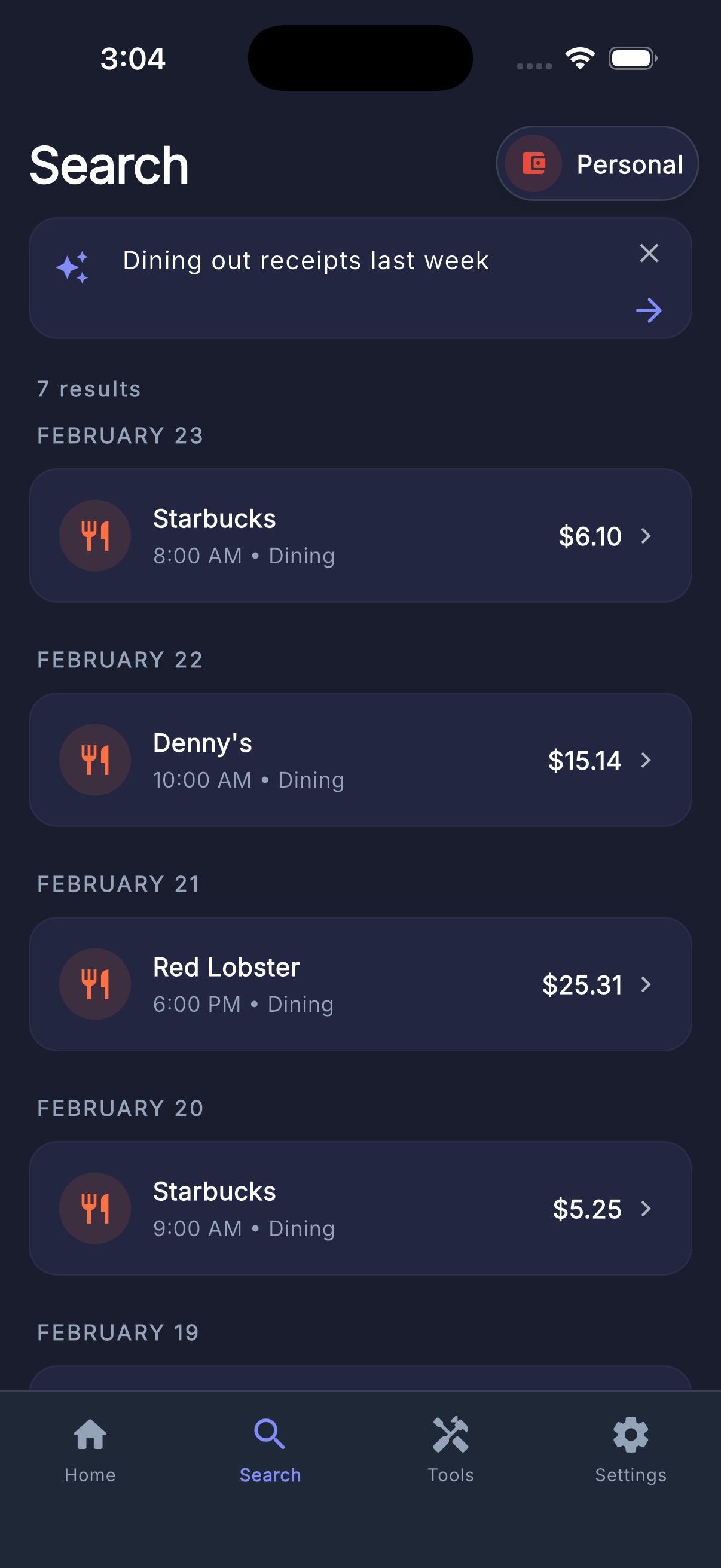 AI search in dark mode