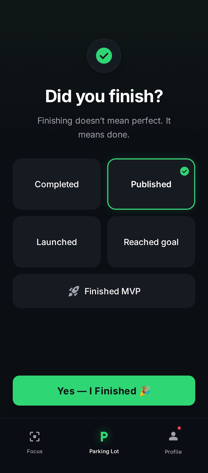 Finish project confirmation step 1