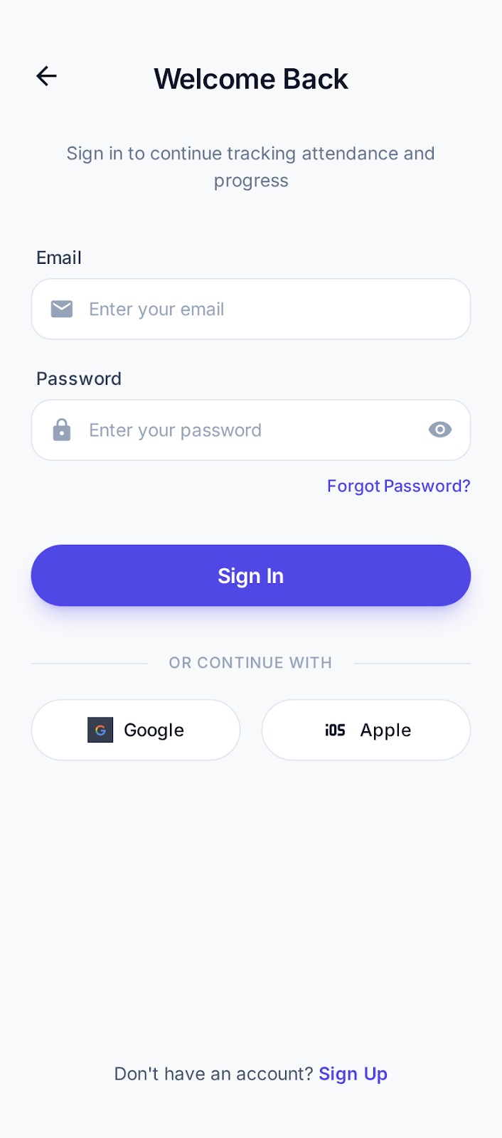 Sign in screen